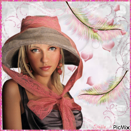 La dame au chapeau rose - GIF animado grátis