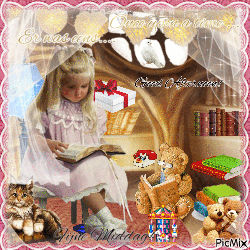 Meisje leest een boek op zolder kamertje. - Free animated GIF