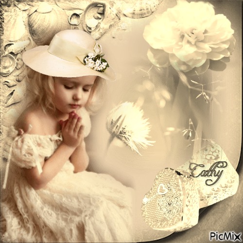 Petite fille avec des fleurs en beige(concour) - gratis png