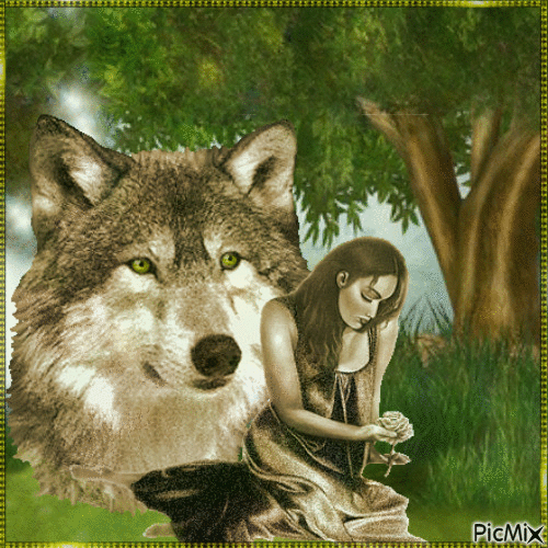Wolf & woman - Бесплатный анимированный гифка