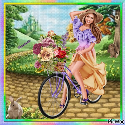 Fleuriste en vélo. - Free PNG
