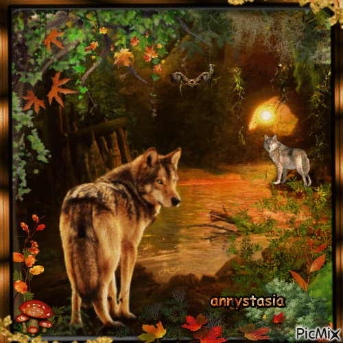 Loups en automne - Gratis animerad GIF