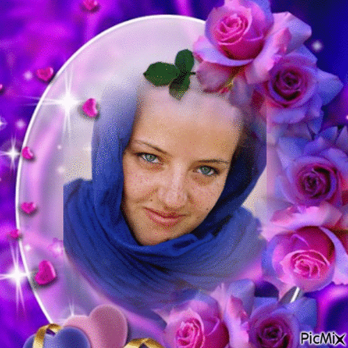 Femme aux yeux bleus avec turban - GIF animé gratuit