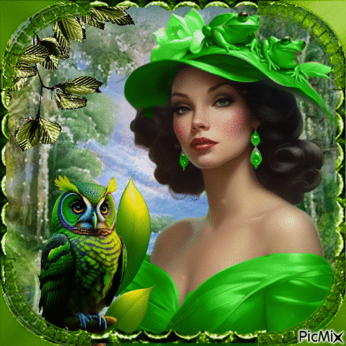 Porträt einer Frau in Grün - Ücretsiz animasyonlu GIF