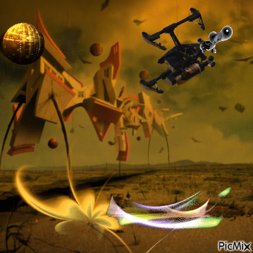 Szürrealizmus és drónok - Darmowy animowany GIF