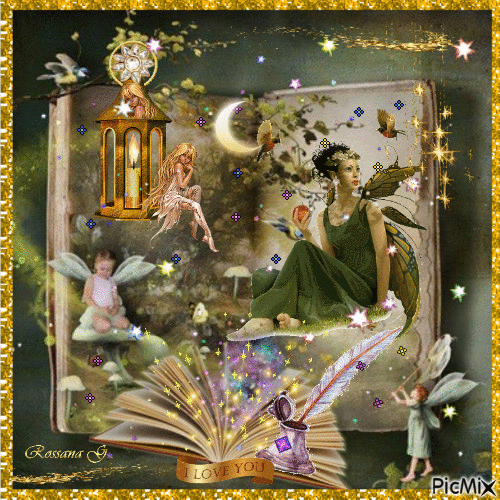 Fairy writing love letters in golden colors - GIF animado grátis