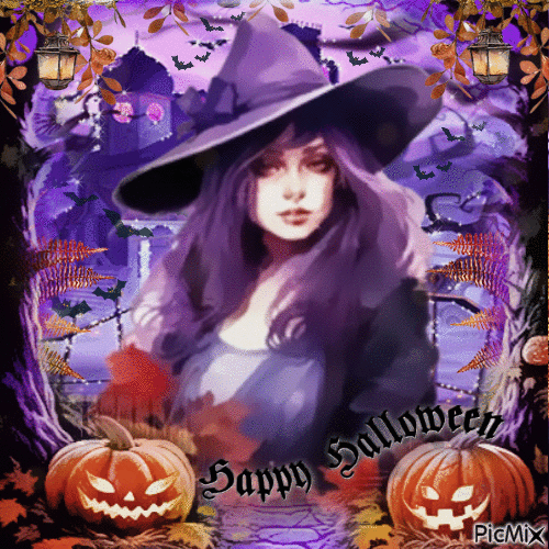 Halloween witch purple brown - Free animated GIF