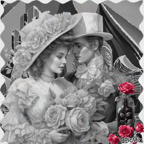 Vintage-Paar, schwarz-weiß mit einem - Ingyenes animált GIF