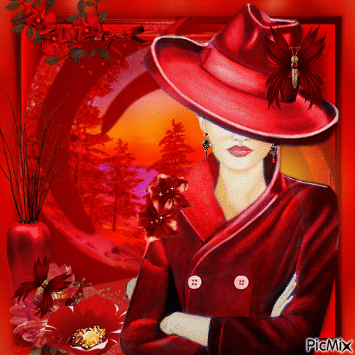 Portrait d'une femme en rouge - Darmowy animowany GIF
