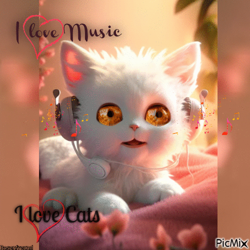 I love Music--i love cats - Animovaný GIF zadarmo