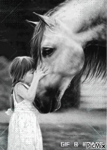 l'enfant et le cheval - GIF animé gratuit