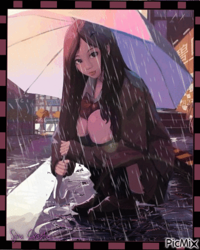 Girl in Rain - Free animated GIF