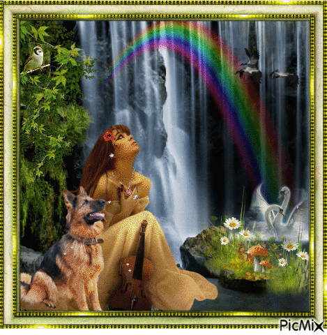 By the waterfall - GIF animé gratuit