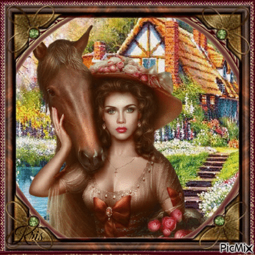Femme et cheval - Vintage - Besplatni animirani GIF