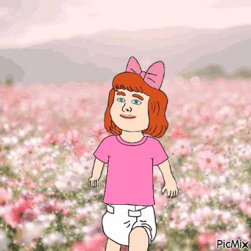 Baby in pink flower field - Gratis animeret GIF