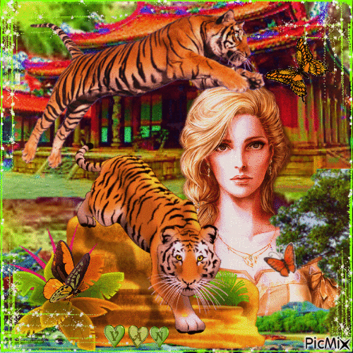 Tigre avec femme - Fantasy... 💚 - Animovaný GIF zadarmo