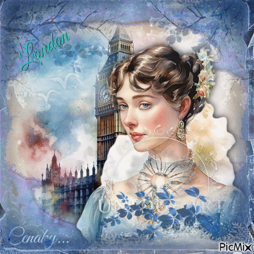 Londres en aquarelle - Tons bleus - GIF animé gratuit