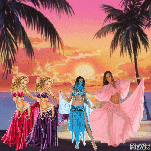 belly dancers on the beach - Бесплатни анимирани ГИФ