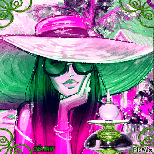 Portrait en violet et vert - concours - GIF animado gratis