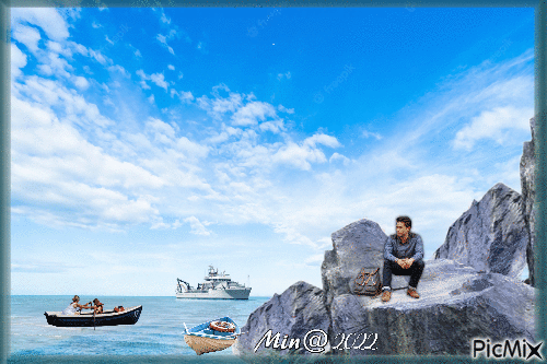 hav  berg och folk - Безплатен анимиран GIF