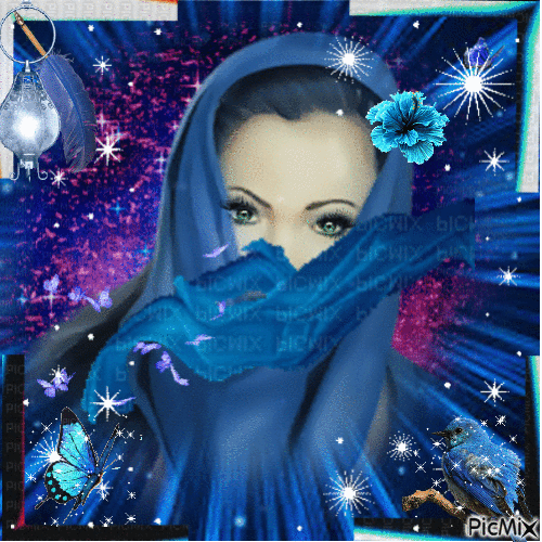 mujer con velo azul - Gratis geanimeerde GIF
