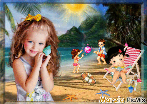 petit fille sur la plage - 無料のアニメーション GIF