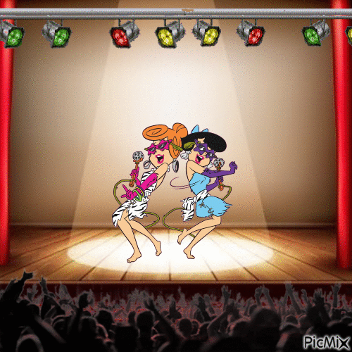 Wilma and Betty singing on stage - GIF animé gratuit