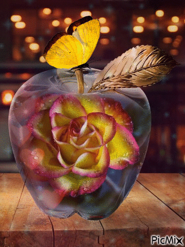 rose et papillon - 免费动画 GIF