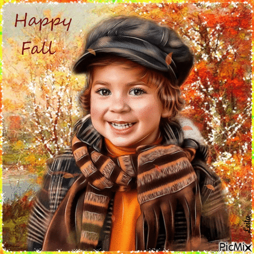 Happy Fall. Boy - GIF เคลื่อนไหวฟรี