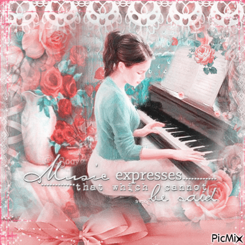 woman girl music piano vintage - Free animated GIF