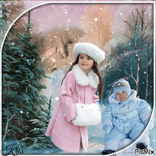 Enfants en hiver - Ilmainen animoitu GIF