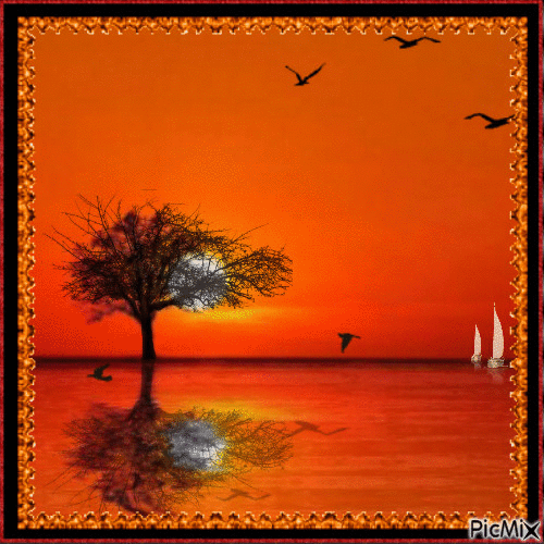 在湖的日落 - Безплатен анимиран GIF