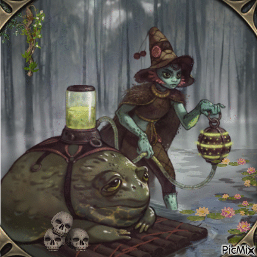 THE WITCH AND THE FROG - Free animated GIF