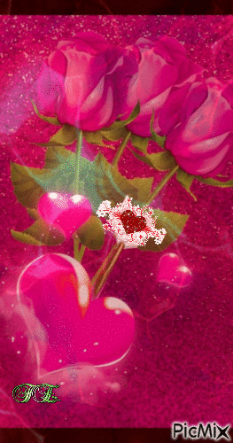 3 szál rózsa szívekkel. - Δωρεάν κινούμενο GIF