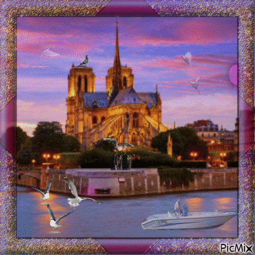 Coucher de soleil sur Notre-Dame de Paris. - Zdarma animovaný GIF