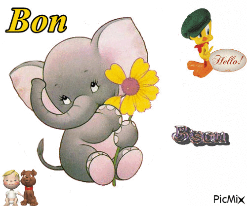 un petit éléphant avec une fleur - Ingyenes animált GIF