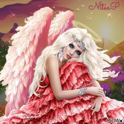 Angelos with pink wings .Contest - Gratis animerad GIF