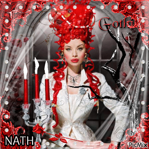 Fille gothique en rouge,noir et blanc,concours - Ingyenes animált GIF