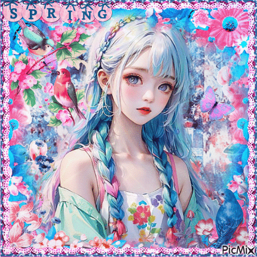Manga girl - Blue and pink - Gratis geanimeerde GIF