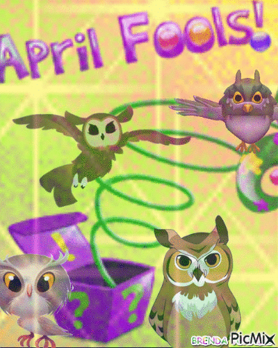 APRIL FOOLS DAY OWLS - Gratis animeret GIF