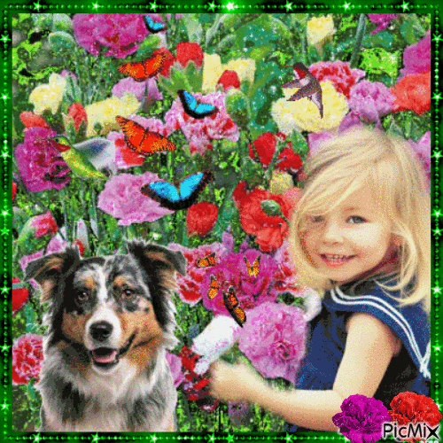 Child with a dog or a cat - GIF animado gratis