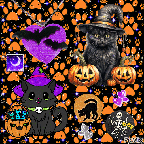 Halloween Cats - GIF เคลื่อนไหวฟรี