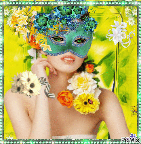 Concours "Woman in a floral mask" "Femme, floral, masque" - Gratis geanimeerde GIF