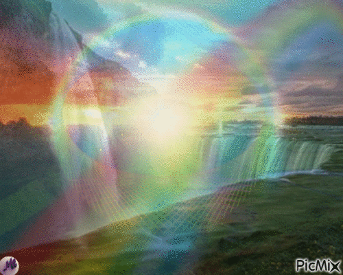 Las cascadas y el sol - Бесплатный анимированный гифка