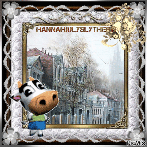 Belle the cow from Animal Crossing goes to the city - Bezmaksas animēts GIF