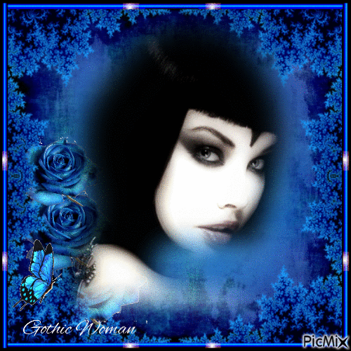 Gothic Woman-Blue Background - GIF animé gratuit