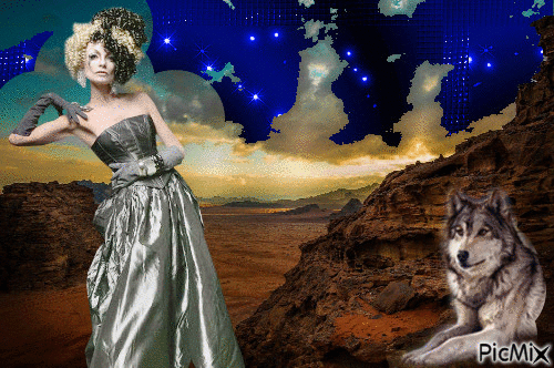 Vrouw wolf en glitter - Gratis geanimeerde GIF