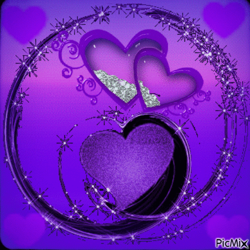 the purple in the background with the blues makes the hearts change colors, and the sparkles in the circle makesit pop. - GIF animate gratis
