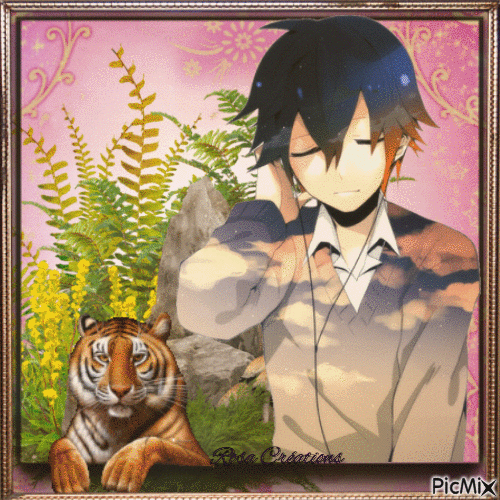 Concours : Garçon d'Anime avec un tigre - GIF animé gratuit