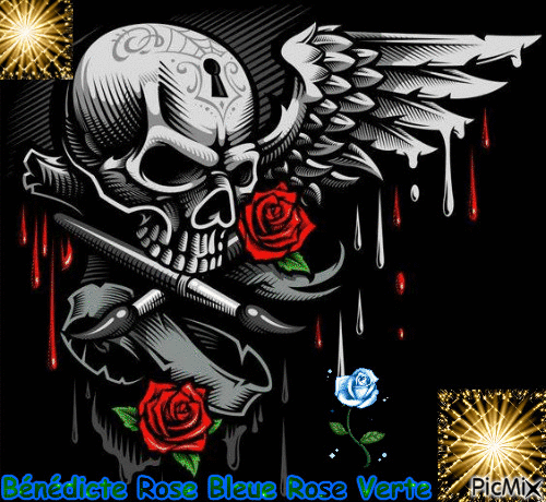 tête de mort et roses - Безплатен анимиран GIF